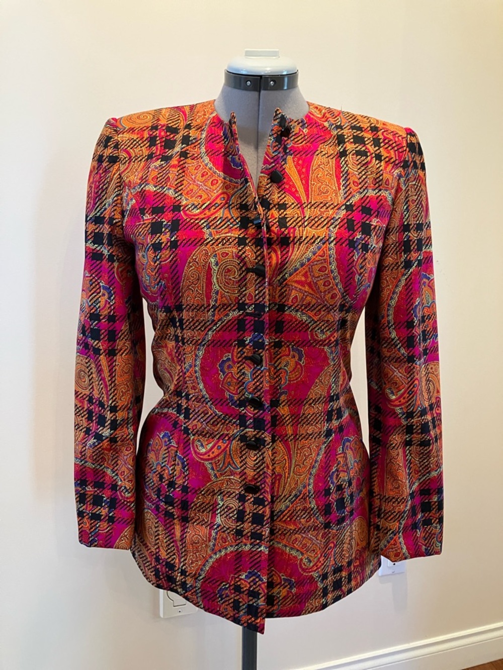 Vintage Carlisle Silk jacket, statement bold paisley print Jewel tones, 1980s,